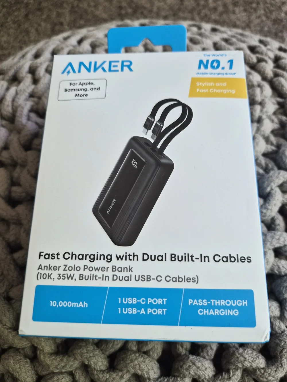 Anker Portable Power Bank with Dual Built-In Cables — Black